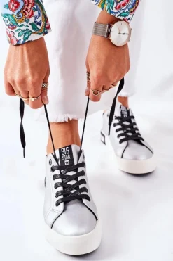 Damskie Big Star Shoes Damskie Skórzane Tenisówki BIG STAR II274034 Srebrne