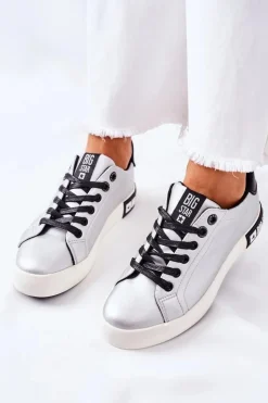 Damskie Big Star Shoes Damskie Skórzane Tenisówki BIG STAR II274034 Srebrne
