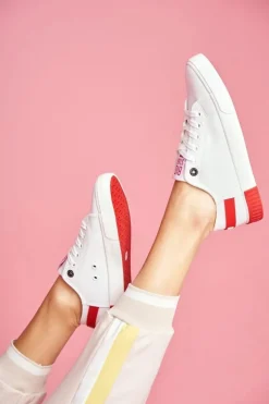 Damskie Big Star Shoes Damskie Skórzane Tenisówki BIG STAR FF274174 Biało Czerwone