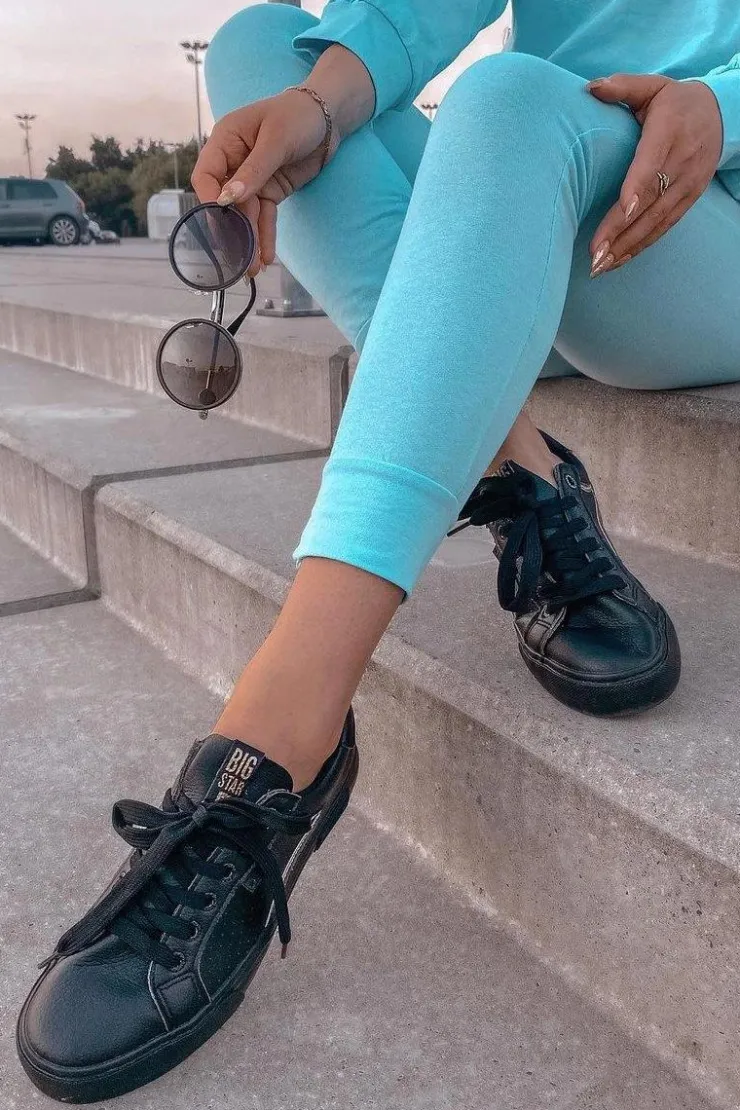 Damskie Big Star Shoes Damskie Skórzane Tenisówki BIG STAR HH274078 Czarno-Złote