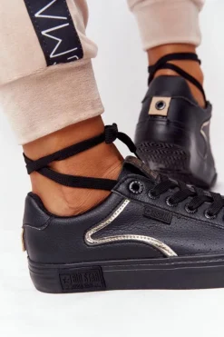 Damskie Big Star Shoes Damskie Skórzane Tenisówki BIG STAR HH274078 Czarno-Złote