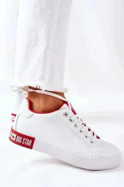 Damskie Big Star Shoes Damskie Skórzane Tenisówki BIG STAR II274032 Biało-Czerwone