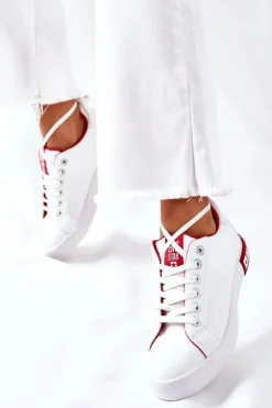 Damskie Big Star Shoes Damskie Skórzane Tenisówki BIG STAR II274032 Biało-Czerwone