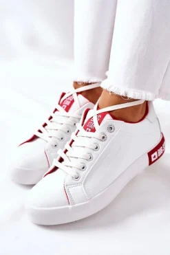 Damskie Big Star Shoes Damskie Skórzane Tenisówki BIG STAR II274032 Biało-Czerwone