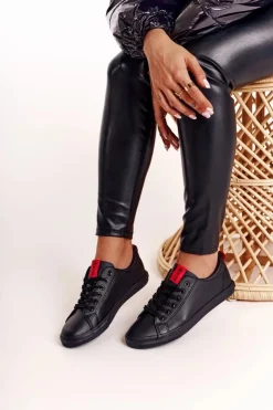 Big Star Shoes Trampki Damskie Big Star|Trampki Damskie Niskie*Damskie Skórzane Tenisówki Z Tasiemką BIG STAR DD274687 Czarne