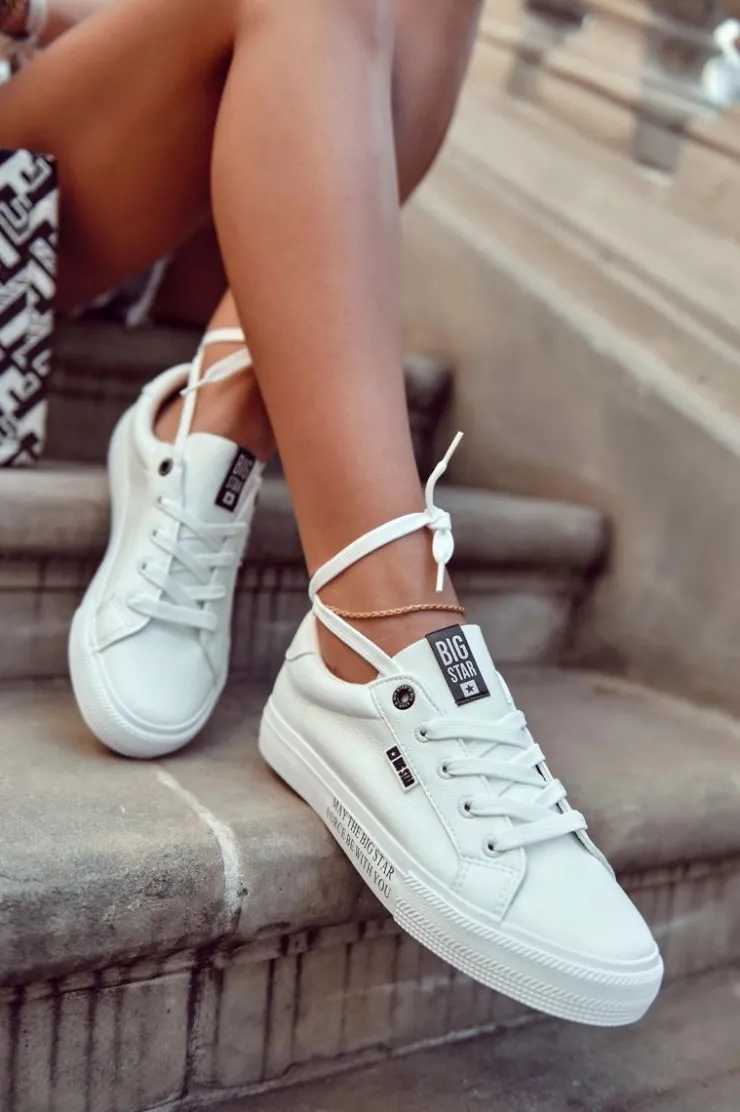 Outlet Big Star Shoes Damskie Skórzane Tenisówki Z Napisem BIG STAR EE274316 Białe