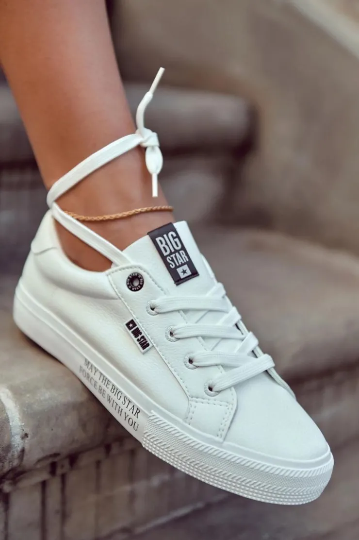 Outlet Big Star Shoes Damskie Skórzane Tenisówki Z Napisem BIG STAR EE274316 Białe