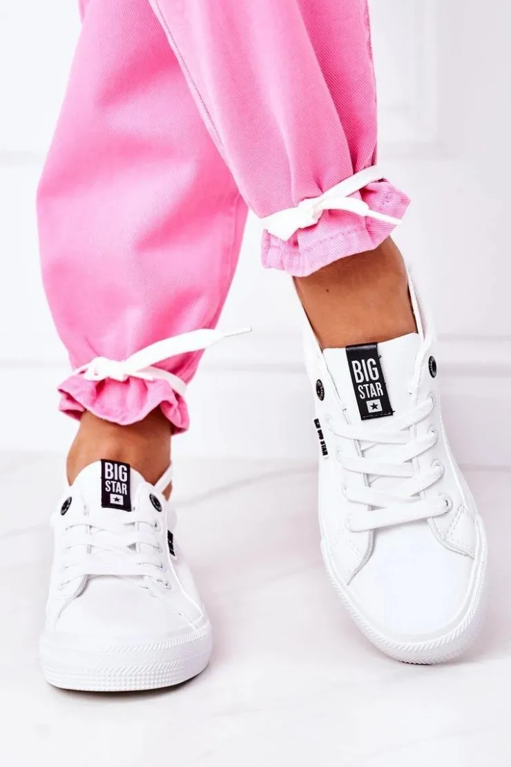 Outlet Big Star Shoes Damskie Skórzane Tenisówki Z Napisem BIG STAR EE274316 Białe