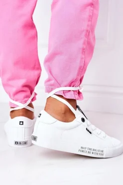Outlet Big Star Shoes Damskie Skórzane Tenisówki Z Napisem BIG STAR EE274316 Białe