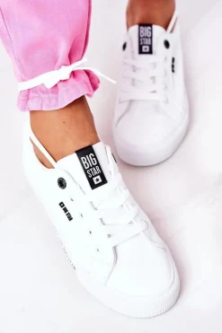 Outlet Big Star Shoes Damskie Skórzane Tenisówki Z Napisem BIG STAR EE274316 Białe