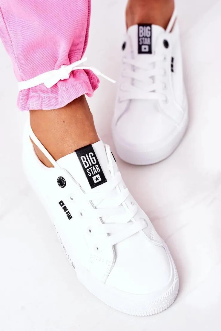 Outlet Big Star Shoes Damskie Skórzane Tenisówki Z Napisem BIG STAR EE274316 Białe