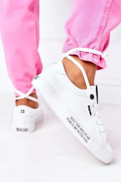 Outlet Big Star Shoes Damskie Skórzane Tenisówki Z Napisem BIG STAR EE274316 Białe
