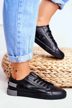 Damskie Big Star Shoes Damskie Skórzane Tenisówki BIG STAR FF274177 Czarno Szare