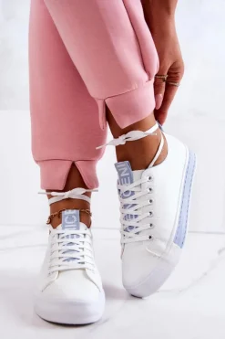 Boto Trampki Damskie Niskie*Damskie Skórzane Tenisówki Biało-Niebieskie Mikayla