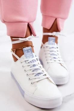 Boto Trampki Damskie Niskie*Damskie Skórzane Tenisówki Biało-Niebieskie Mikayla