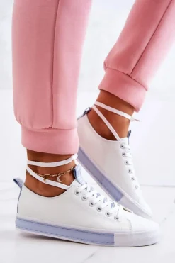 Boto Trampki Damskie Niskie*Damskie Skórzane Tenisówki Biało-Niebieskie Mikayla