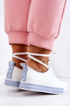 Boto Trampki Damskie Niskie*Damskie Skórzane Tenisówki Biało-Niebieskie Mikayla