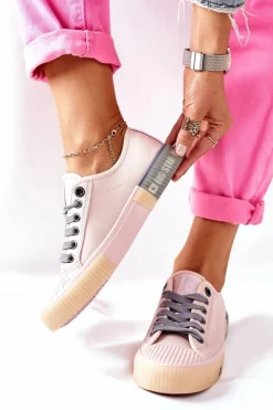 Big Star Shoes Trampki Damskie Big Star|Trampki Damskie Niskie*Damskie Skórzane Trampki BIG STAR II274133 Różowe