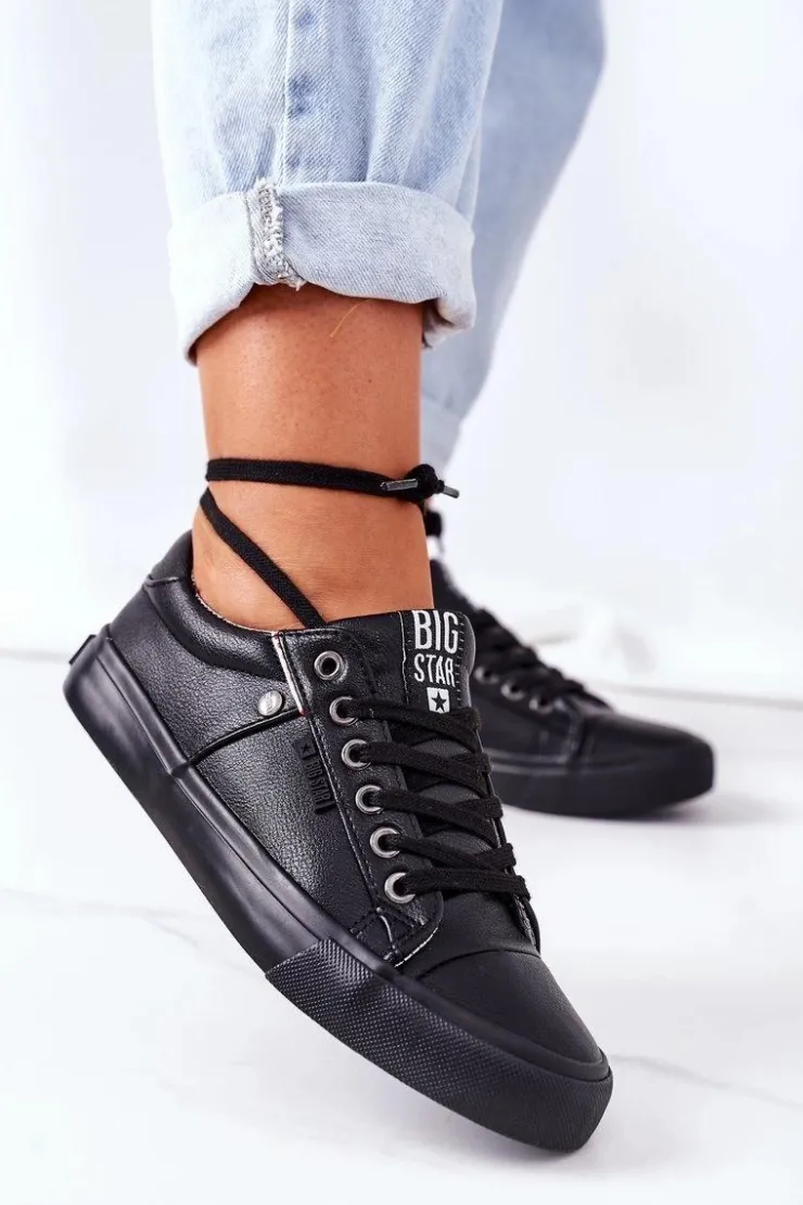 Sale Big Star Shoes Damskie Skórzane Trampki Big Star GG274061 Czarne