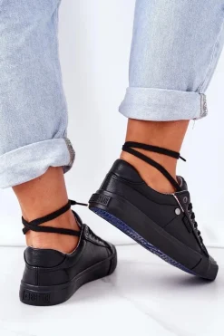 Sale Big Star Shoes Damskie Skórzane Trampki Big Star GG274061 Czarne