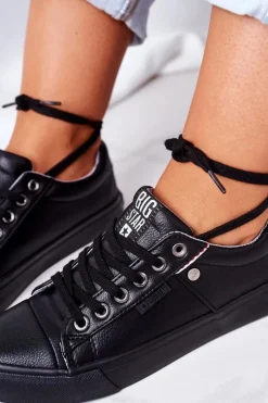 Sale Big Star Shoes Damskie Skórzane Trampki Big Star GG274061 Czarne