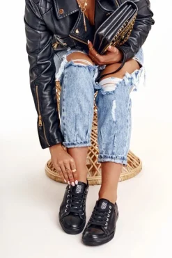 Damskie Big Star Shoes Damskie Skórzane Trampki Big Star Czarne V274871