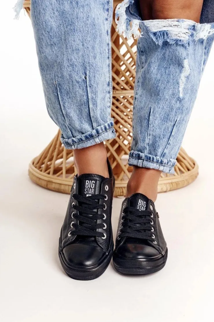 Damskie Big Star Shoes Damskie Skórzane Trampki Big Star Czarne V274871