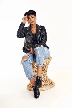 Damskie Big Star Shoes Damskie Skórzane Trampki Big Star Czarne V274871