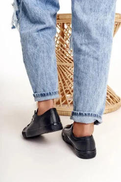 Damskie Big Star Shoes Damskie Skórzane Trampki Big Star Czarne V274871