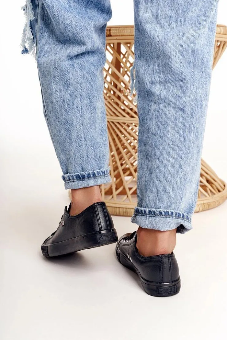 Damskie Big Star Shoes Damskie Skórzane Trampki Big Star Czarne V274871