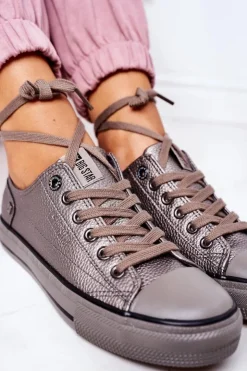 Big Star Shoes Trampki Damskie Big Star|Trampki Damskie Niskie*Damskie Skórzane Trampki BIG STAR II274003 Grafitowe