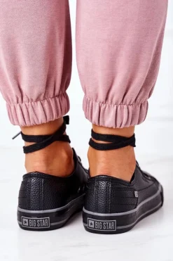 Discount Big Star Shoes Damskie Skórzane Trampki BIG STAR II274002 Czarne
