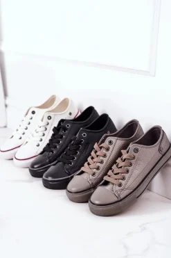 Discount Big Star Shoes Damskie Skórzane Trampki BIG STAR II274002 Czarne