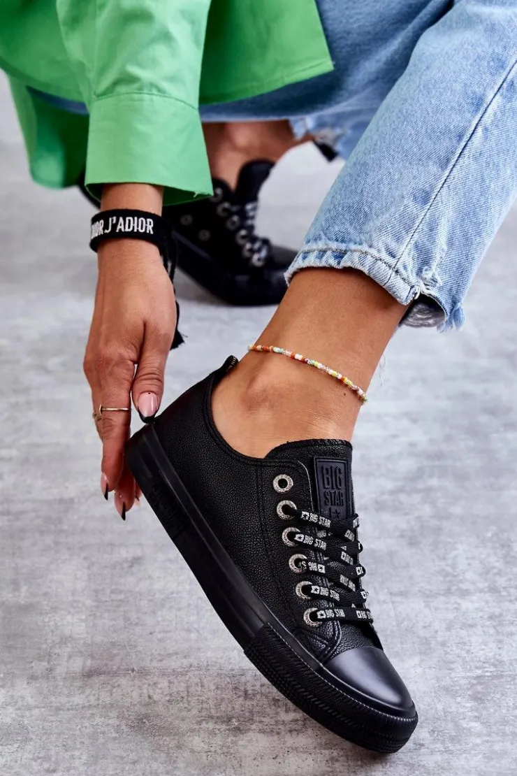 Damskie Big Star Shoes Damskie Skórzane Trampki Big Star KK274106 Czarne