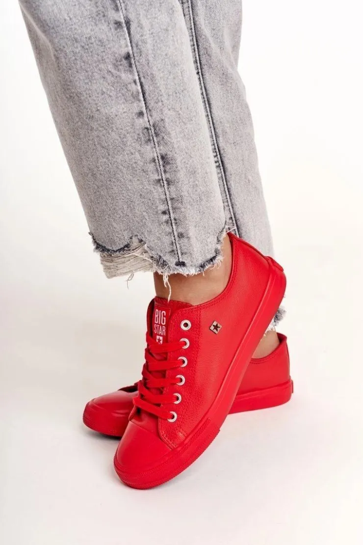 Online Big Star Shoes Damskie Skórzane Trampki Big Star Czerwone V274872