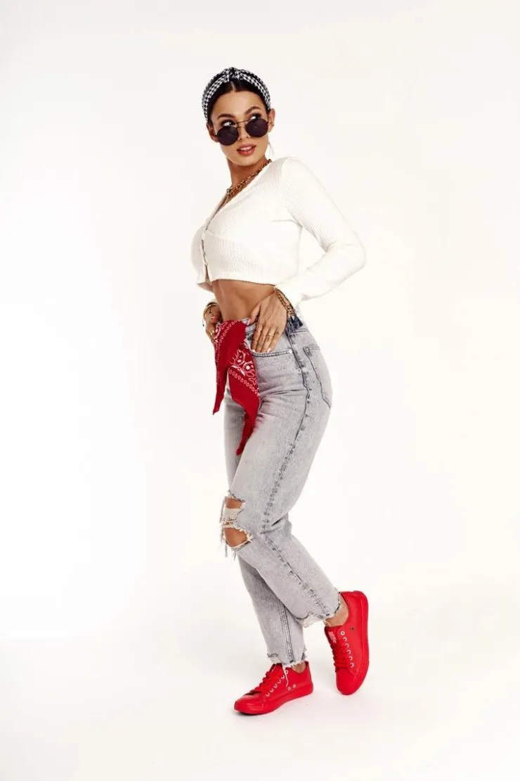 Online Big Star Shoes Damskie Skórzane Trampki Big Star Czerwone V274872