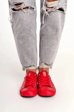 Online Big Star Shoes Damskie Skórzane Trampki Big Star Czerwone V274872