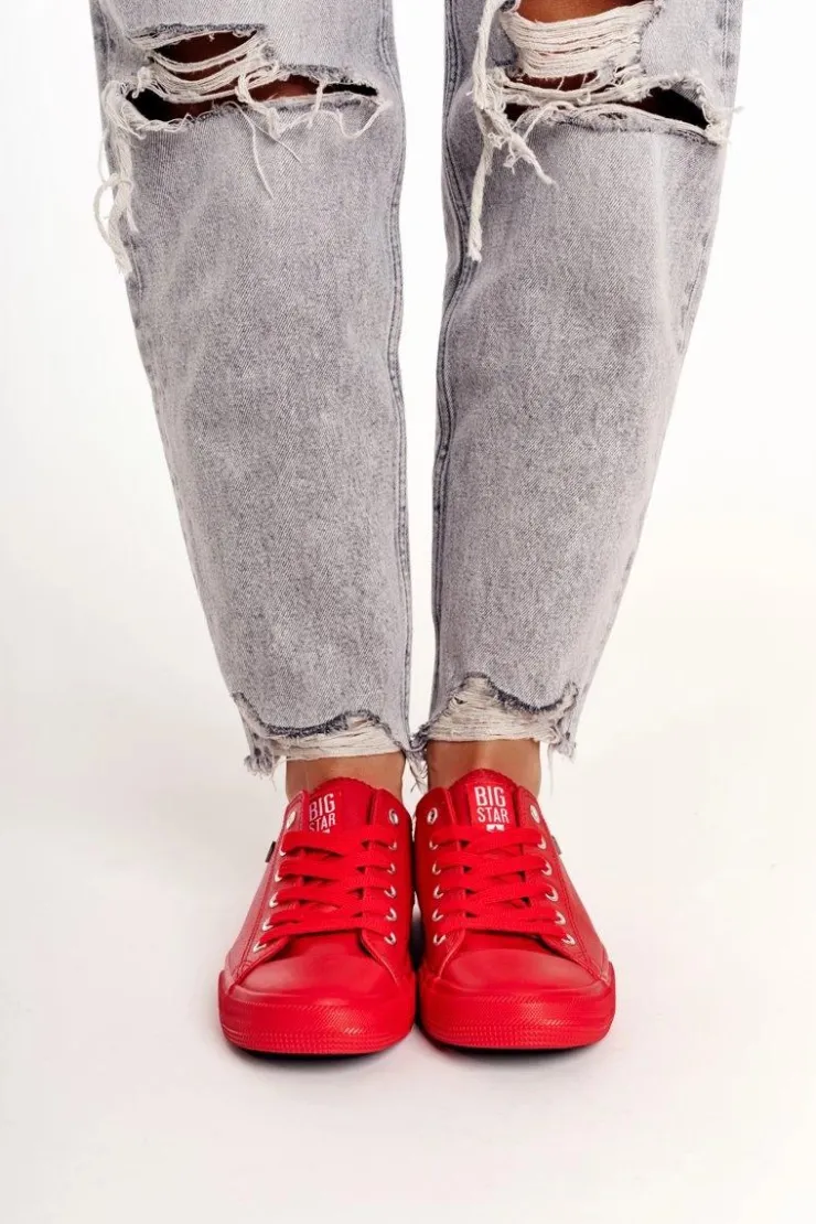 Online Big Star Shoes Damskie Skórzane Trampki Big Star Czerwone V274872