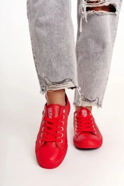Online Big Star Shoes Damskie Skórzane Trampki Big Star Czerwone V274872