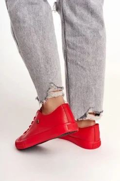 Online Big Star Shoes Damskie Skórzane Trampki Big Star Czerwone V274872