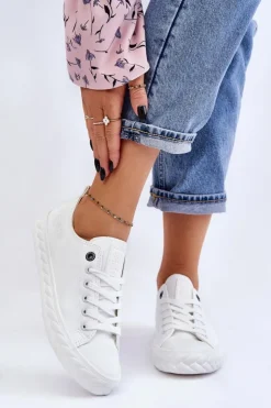 Damskie Big Star Shoes Damskie Skórzane Trampki Big Star LL274403 Białe