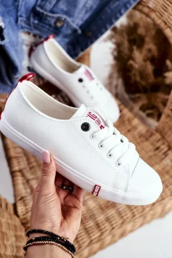 Damskie Big Star Shoes Damskie Skórzane Trampki Big Star GG274005 Biało-Czerwone