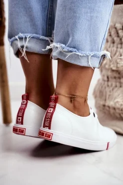 Damskie Big Star Shoes Damskie Skórzane Trampki Big Star GG274005 Biało-Czerwone