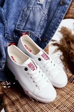 Damskie Big Star Shoes Damskie Skórzane Trampki Big Star GG274005 Biało-Czerwone