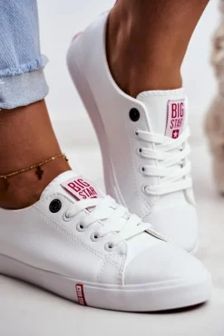 Damskie Big Star Shoes Damskie Skórzane Trampki Big Star GG274005 Biało-Czerwone