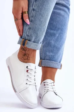 Damskie Damskie buty S.Barski Damskie Skórzane Trampki Białe S.Barski LR268R