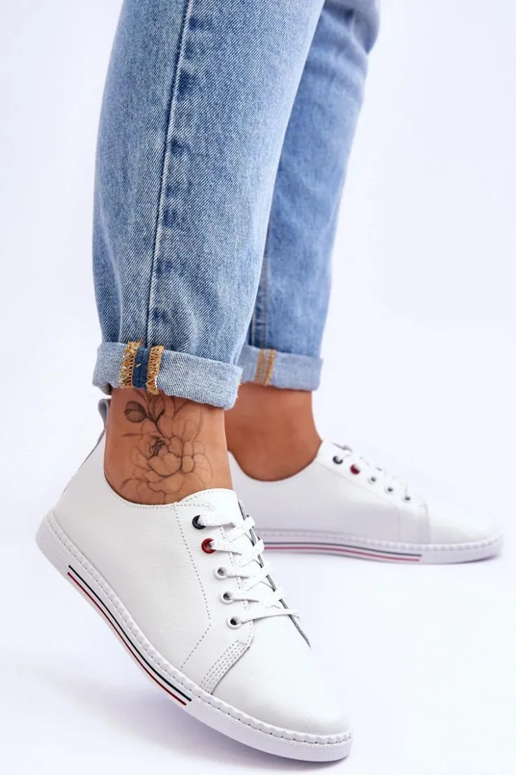 Damskie Damskie buty S.Barski Damskie Skórzane Trampki Białe S.Barski LR268R