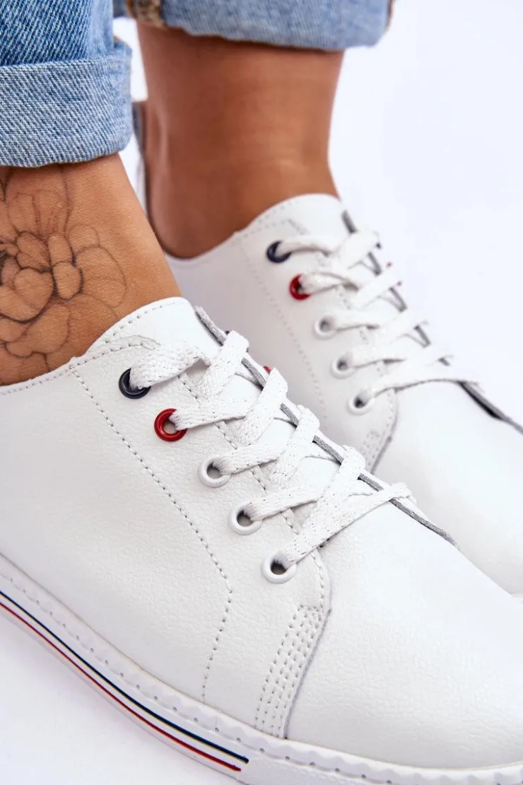 Damskie Damskie buty S.Barski Damskie Skórzane Trampki Białe S.Barski LR268R