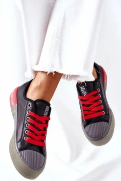 Big Star Shoes Trampki Damskie Big Star|Trampki Damskie Niskie*Damskie Skórzane Trampki BIG STAR II274134 Czarne