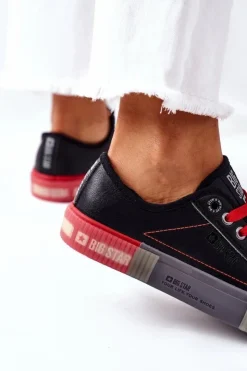 Big Star Shoes Trampki Damskie Big Star|Trampki Damskie Niskie*Damskie Skórzane Trampki BIG STAR II274134 Czarne